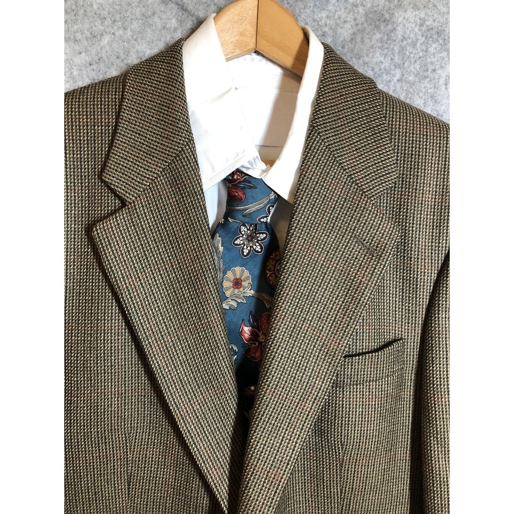 Chaps Ralph Lauren Blazer Mens Medium Brown‎ Wool Houndstooth Sport Coat Jacket
